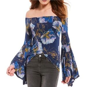 Free People We the Free Birds of Paradise Off the Shoulder Boho Bell Sleeves Top